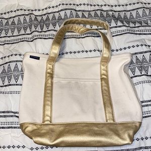 Lands End Tan and Gold Tote